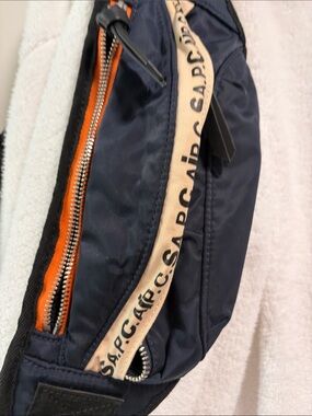 A.P.C. Navy and Orange Men's Belt Bag with Beige Logo Trim